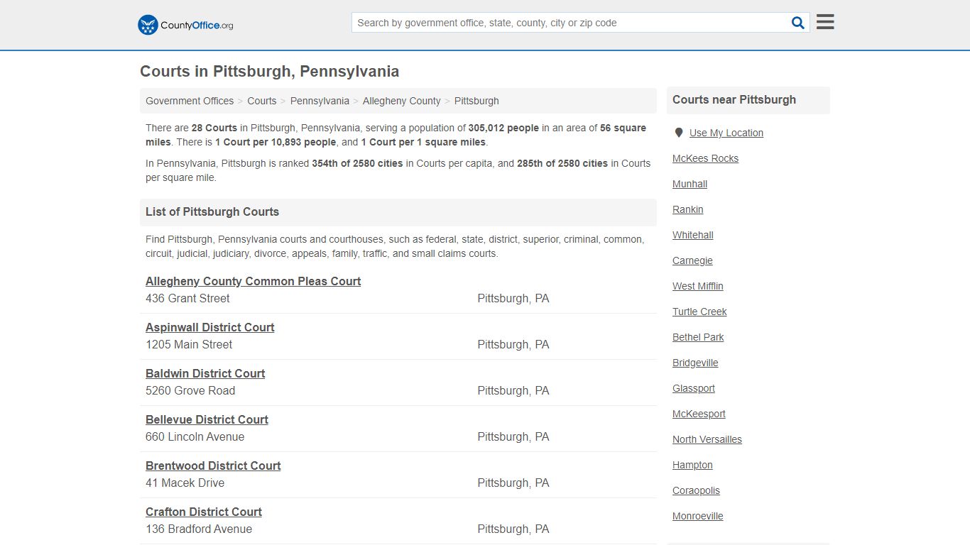 Courts - Pittsburgh, PA (Court Records & Calendars) - County Office